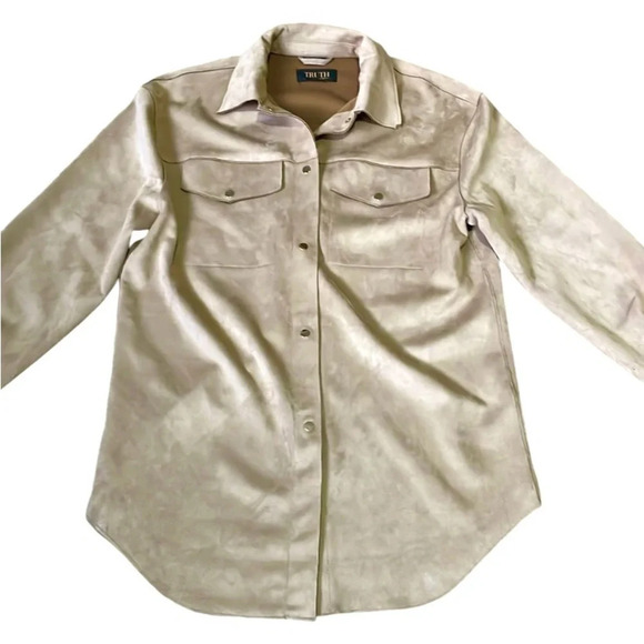Truth By Republic faux suede shacket Snap Tan Oversize Soft Cozy Casual Womens L - Picture 2 of 11